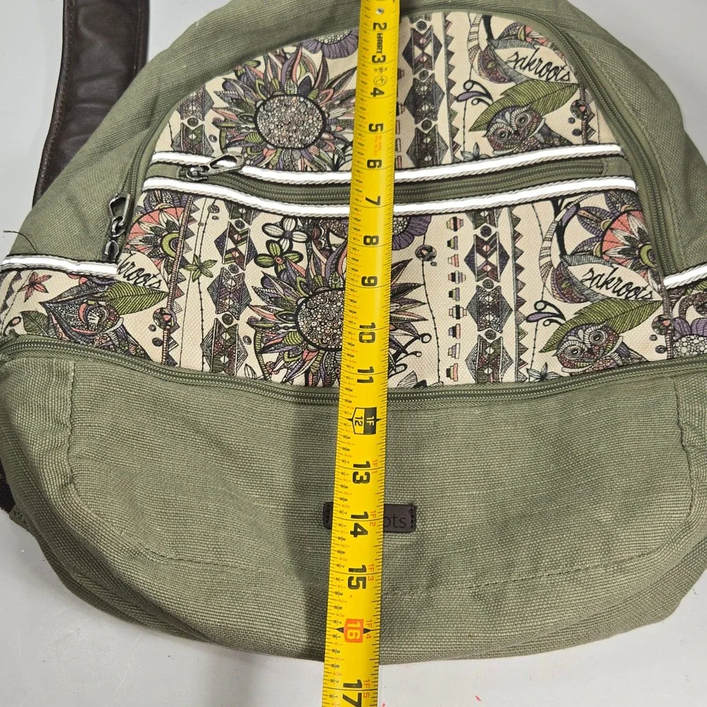 Sakroots Canvas Backpack Olive Green Spirit Desert Floral Print Laptop Bag